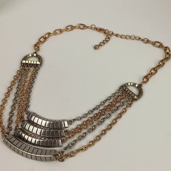 Womens Silver / Gold Tone Multi Chain Statement Necklace - Picture 4 of 10